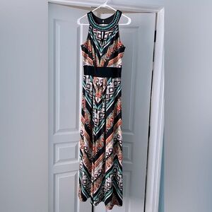 Long Beautiful Maxi Dress w/ Elegant Beaded Collar, Hardly Used—worn once, comfy